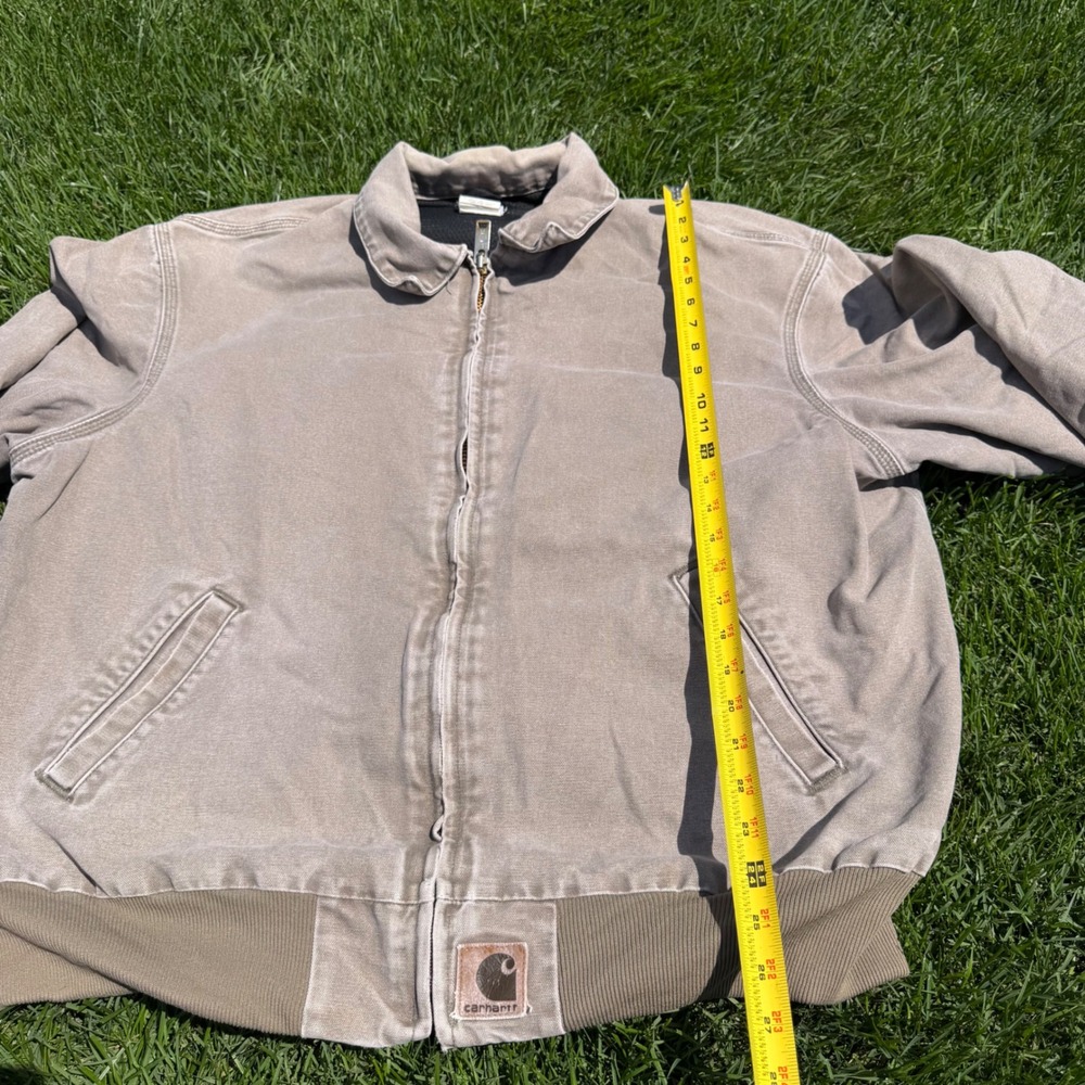 Carhartt Mens Faded Tan Canvas Mesh Lined Bomber Jacket Khaki Workwear Size XL - Picture 4 of 8